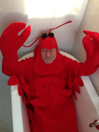 Illustration for article titled It's Halloween, so here's a picture of Patrick Stewart wearing a lobster costume in a bathtubÂ